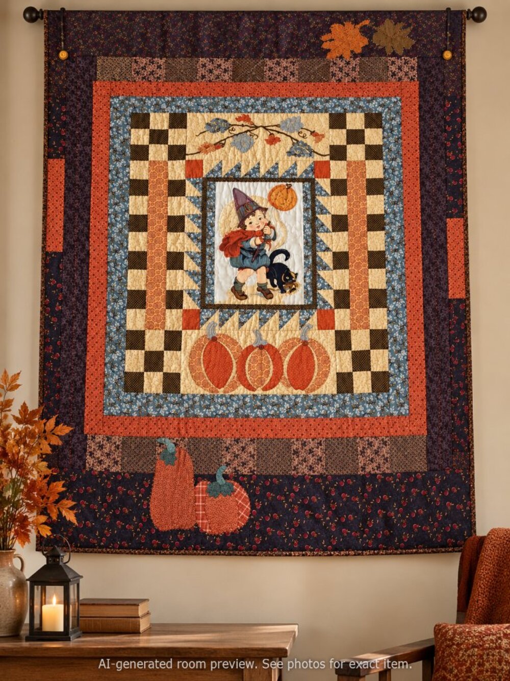 Thimbleberries Pumpkin Boy Handmade Fall Halloween Wall Quilt